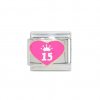 15 in pink glittery heart - 15th birthday - 9mm Italian charm