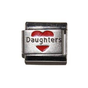 Daughters in red heart - laser 9mm Italian charm - Click Image to Close