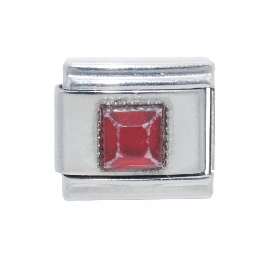 July - Square Birthstone - Ruby 9mm Italian Charm - Click Image to Close