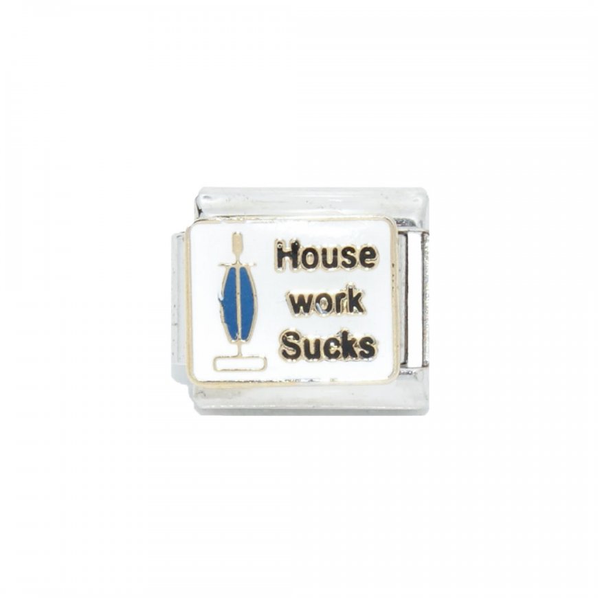 House works sucks - blue on white 9mm Italian charm - Click Image to Close