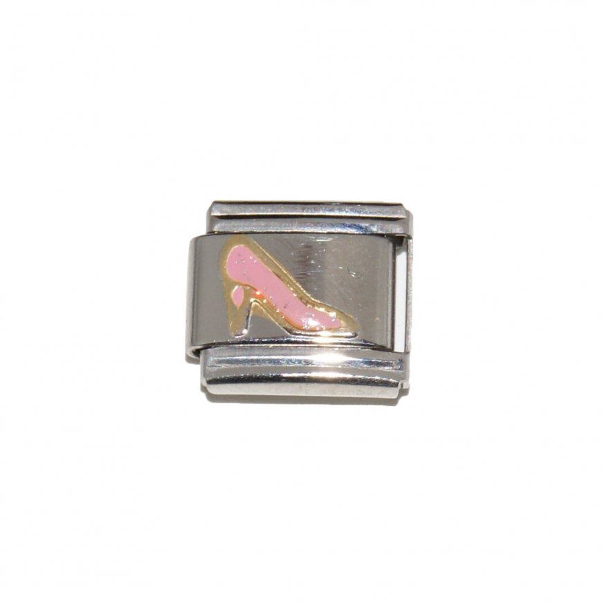 Pink sparkly shoe - enamel 9mm Italian charm - Click Image to Close