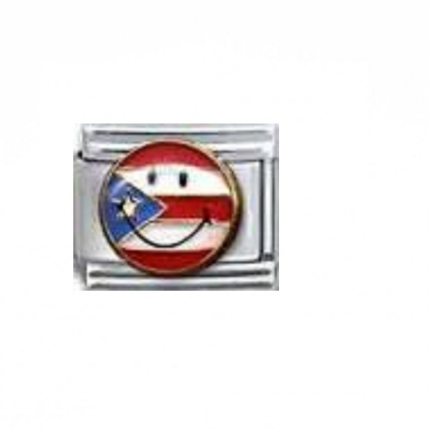 Flag - Puerto Rico smiley face enamel 9mm Italian charm - Click Image to Close