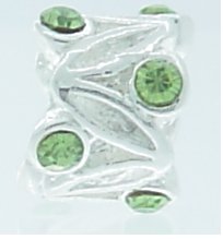 EB366 - Silver plated bead with green stones (2) - Click Image to Close
