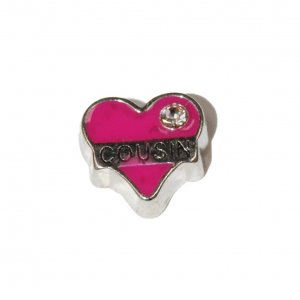 Cousin in pink heart with stone 7mm floating locket charm