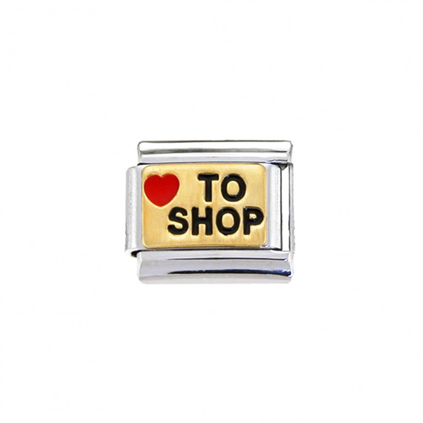 Love to Shop - gold enamel 9mm Italian charm - Click Image to Close