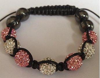 Ligh Pink & White Crystal Shamballa 10mm Disco ball bracelet - Click Image to Close