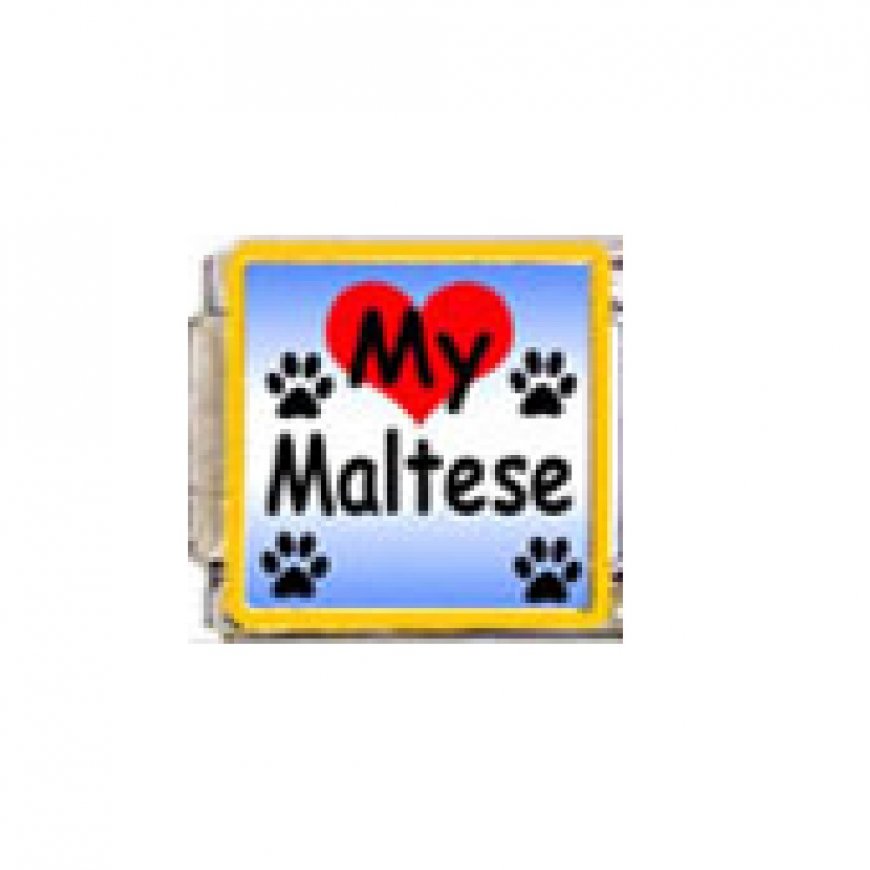 Love my Maltese - dog - enamel 9mm Italian charm - Click Image to Close