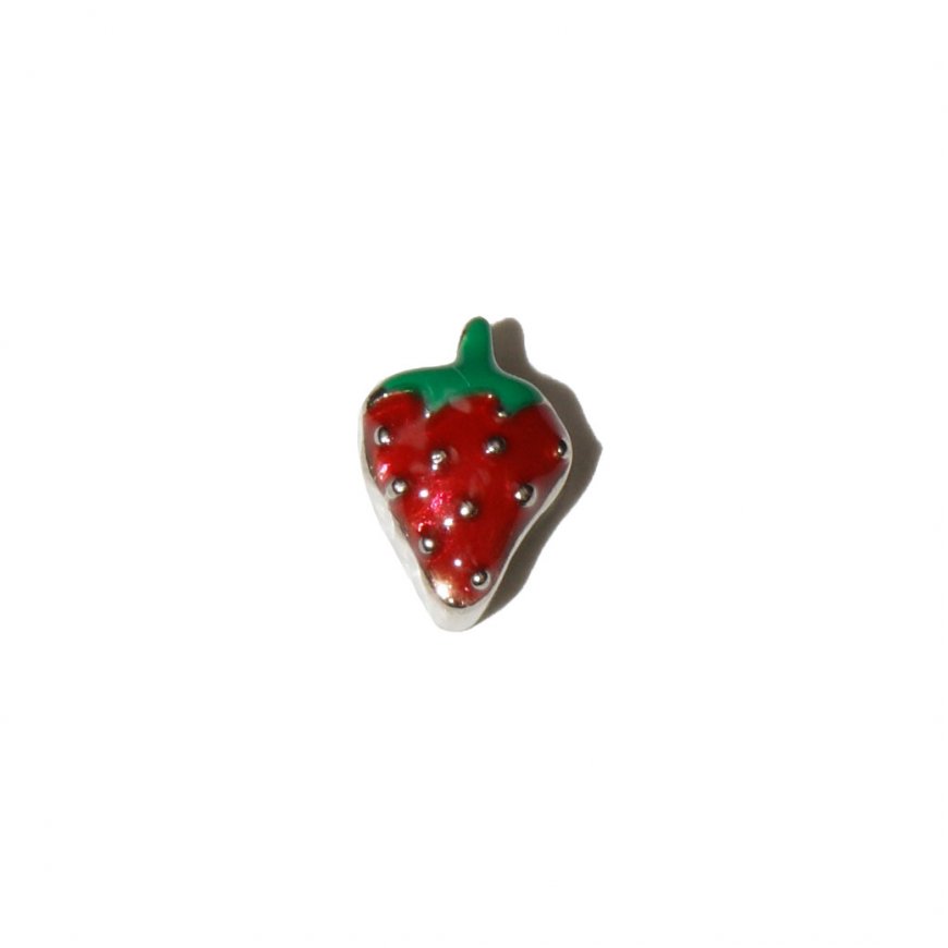 Strawberry silver colour outline 8mm floating locket charm - Click Image to Close