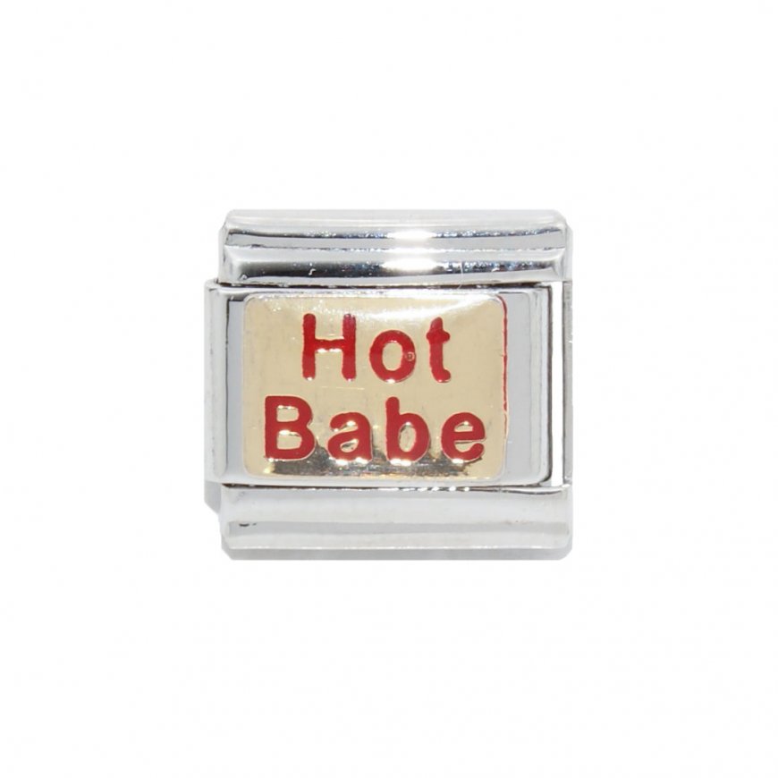 Hot Babe - red and gold enamel 9mm Italian charm - Click Image to Close