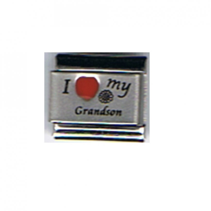 I love my grandson with flower red heart laser 9mm Italian charm - Click Image to Close