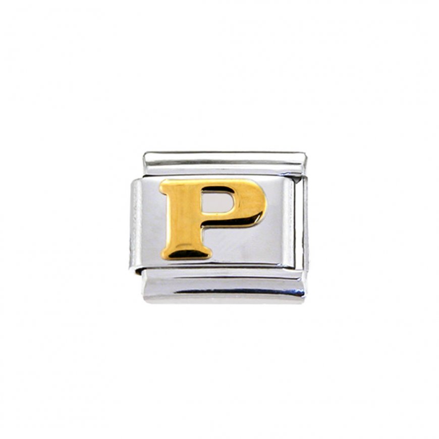 Gold colour Letter P - 9mm Italian charm - Click Image to Close