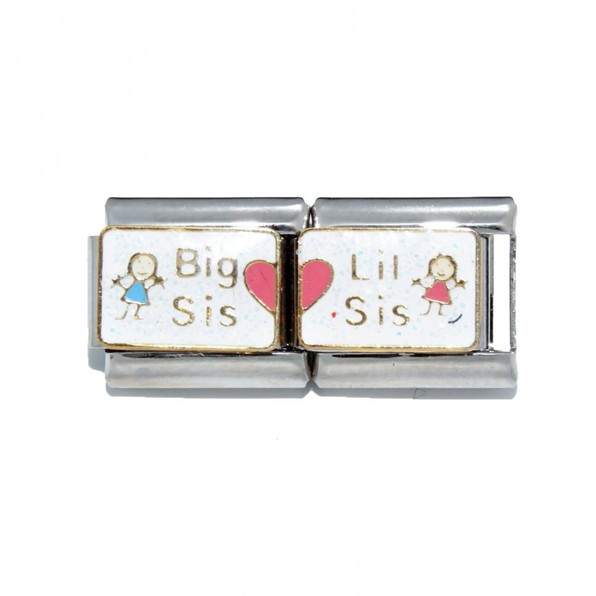 Big Sis Lil Sis (b) - Double link sparkly 9mm Italian charm - Click Image to Close