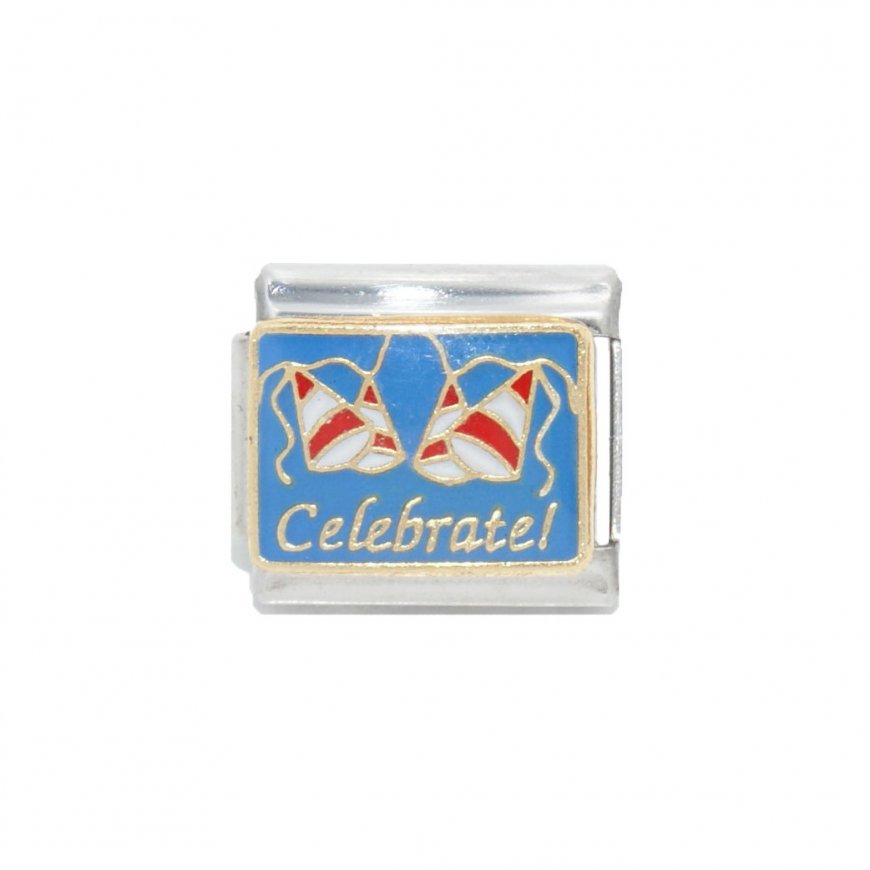 Celebrate with hats - 9mm enamel Italian charm - Click Image to Close