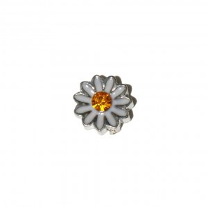White daisy flower with orange stone 8mm floating locket charm