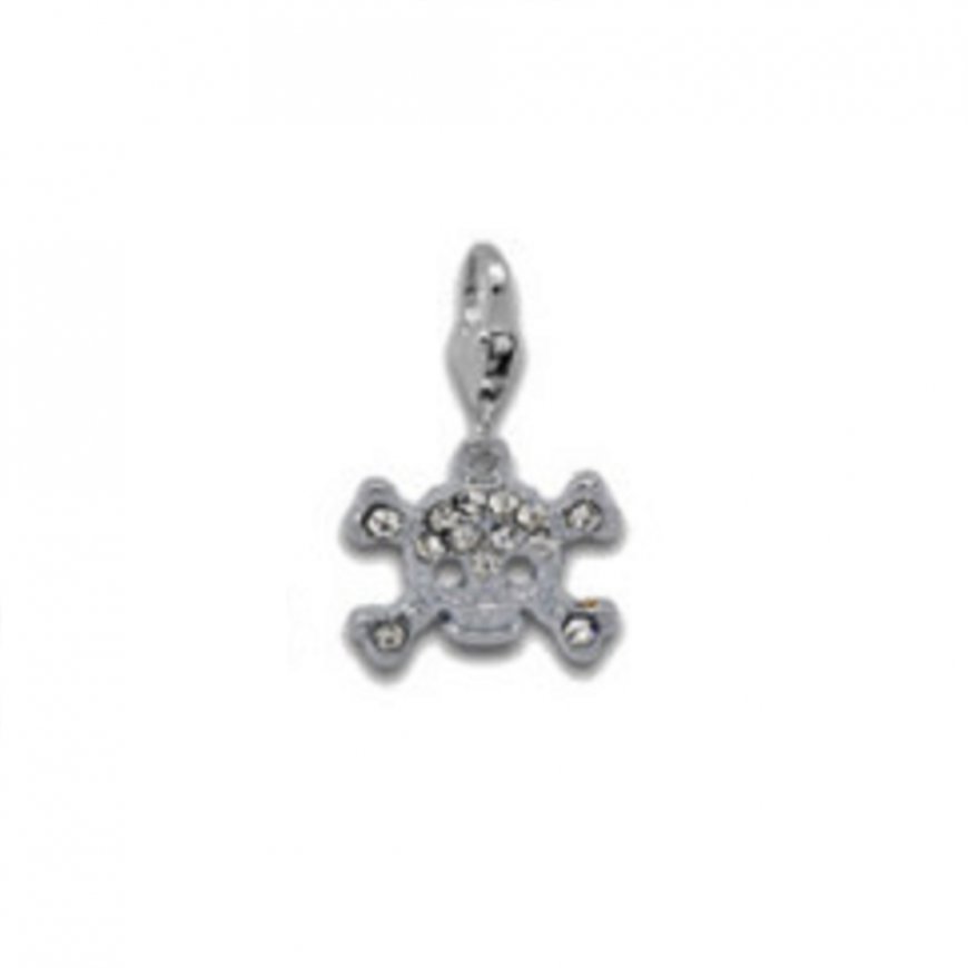 Rhinestone skull and crossbones - clip on charm - Click Image to Close