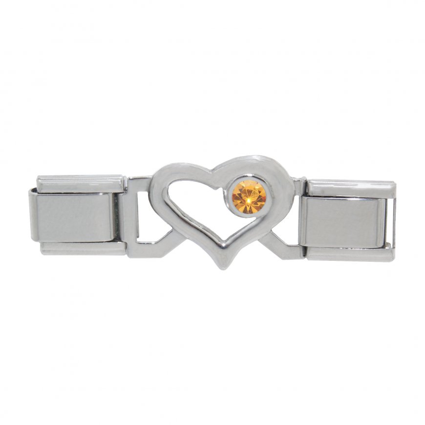 Small Open Heart connector link - November birthstone citrine - Click Image to Close