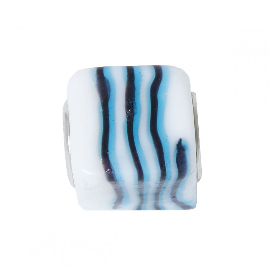 EB44 - Glass bead - White cube with turquoise and black bead - Click Image to Close