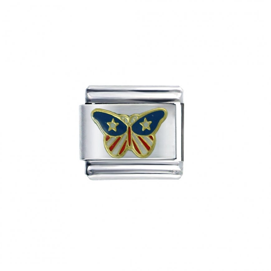 Flag - USA butterfly enamel 9mm Italian charm - Click Image to Close