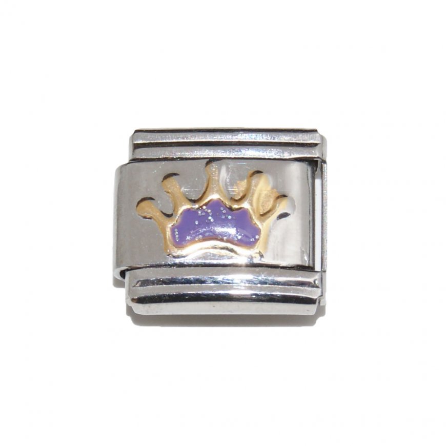 Sparkly Purple Crown - 9mm Italian charm - Click Image to Close