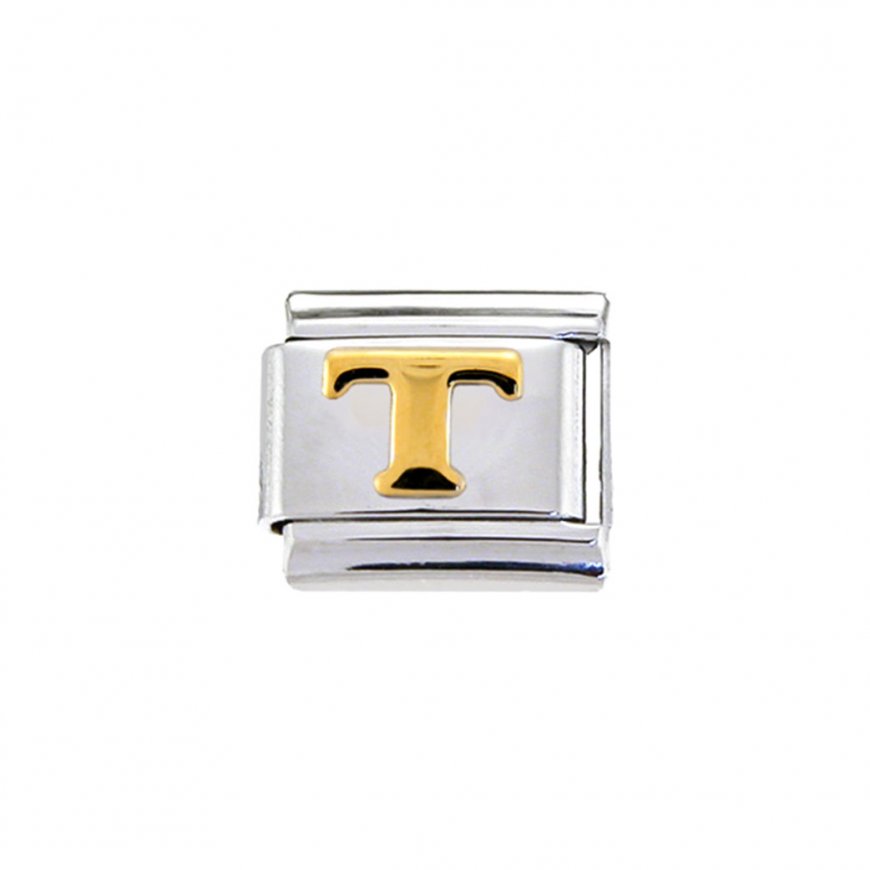 Gold colour Letter T - 9mm Italian charm - Click Image to Close