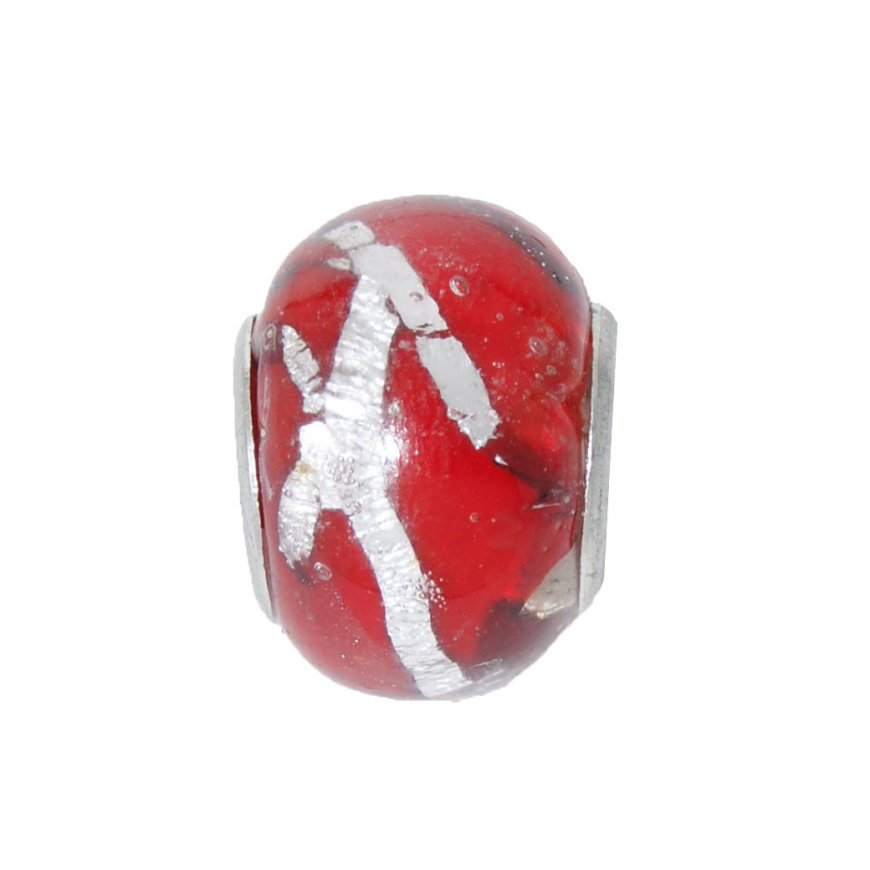 EB41 - Glass bead - Red and silver - European bead charm - Click Image to Close