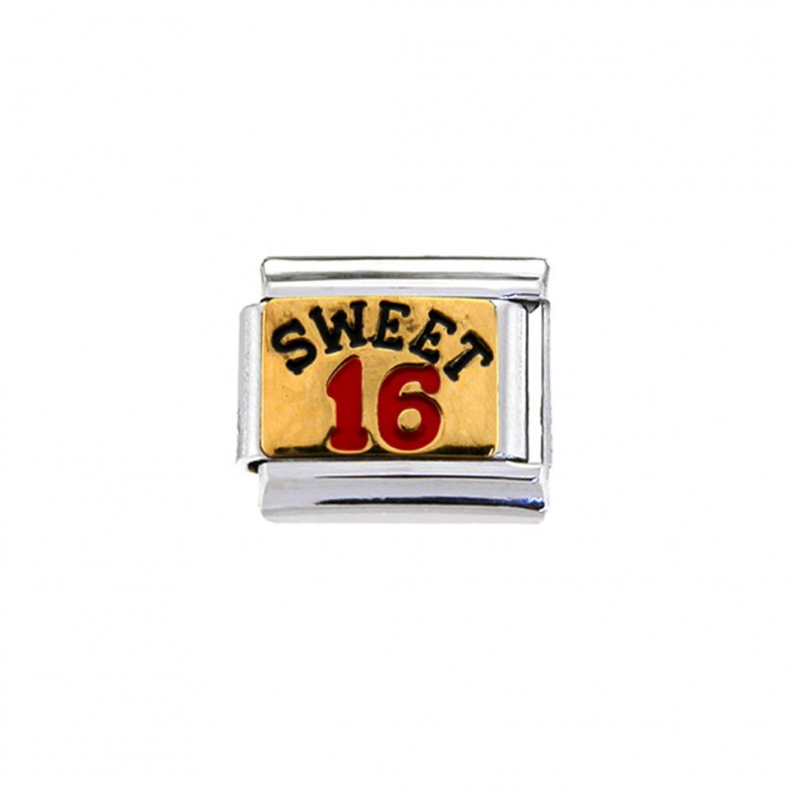 Sweet 16 - gold enamel 9mm Italian charm - Click Image to Close