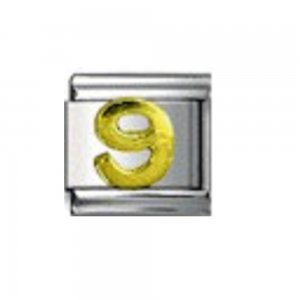 Gold coloured number 9 - 9mm Italian charm
