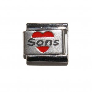 Sons in red heart - laser 9mm Italian charm