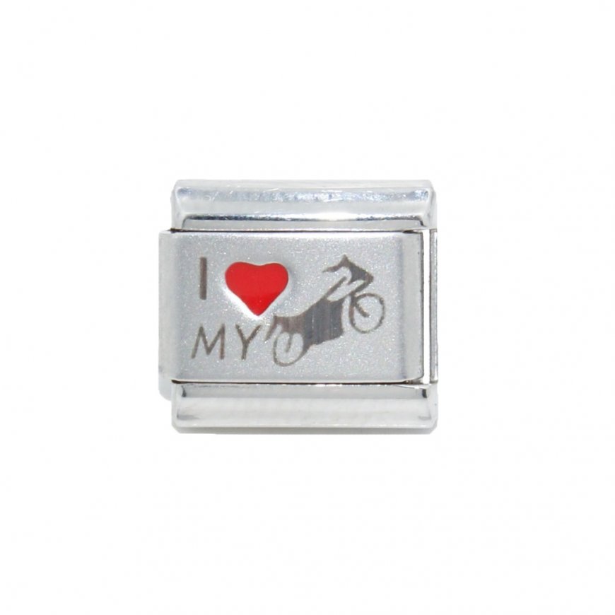 I love my motorbike - red heart laser - 9mm Italian Charm - Click Image to Close