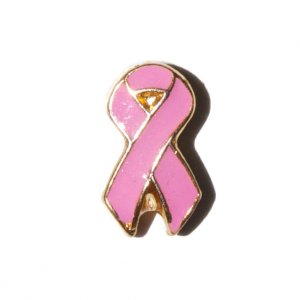 Breast cancer ribbon with gold trim 8mm floating locket charm