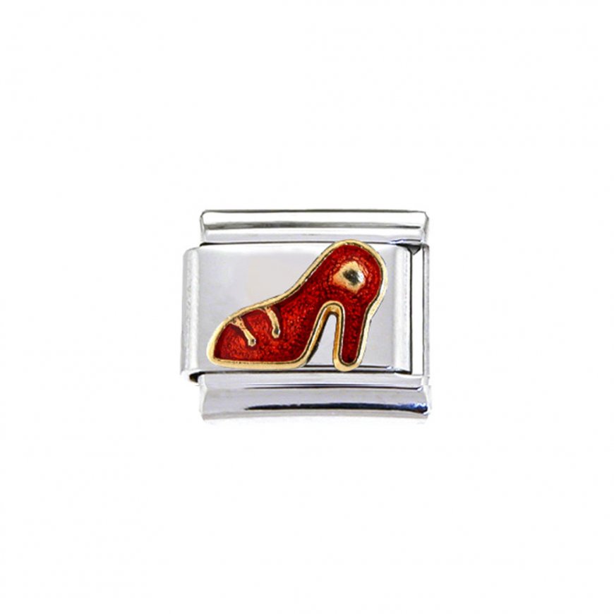 Red high heel shoe - enamel 9mm classic italian charm - Click Image to Close