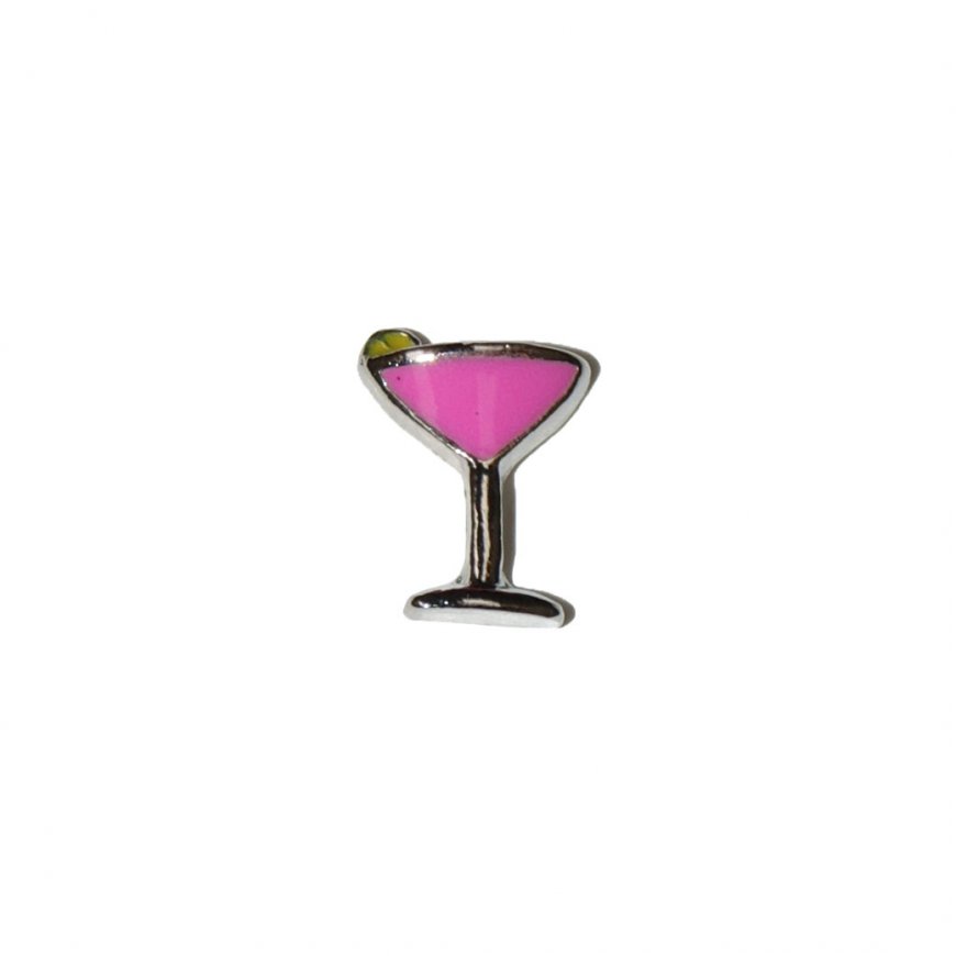 Pink martini glass 9mm floating locket charm - Click Image to Close