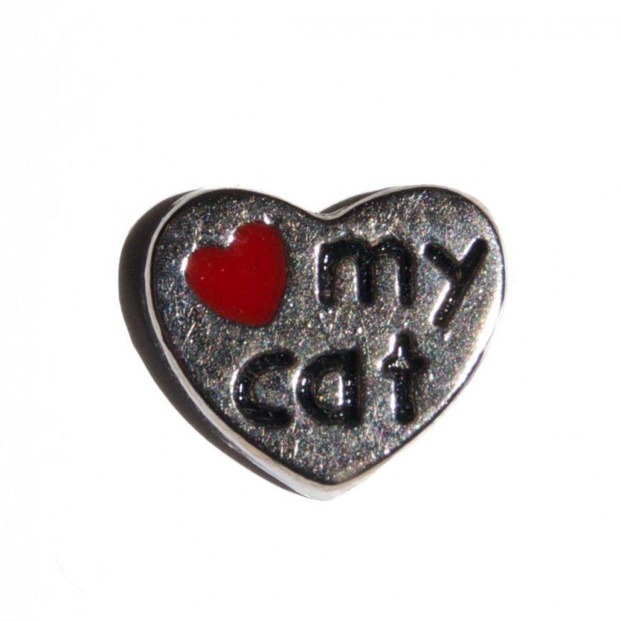 Love my cat heart 7mm floating charm - fits living memory locket - Click Image to Close