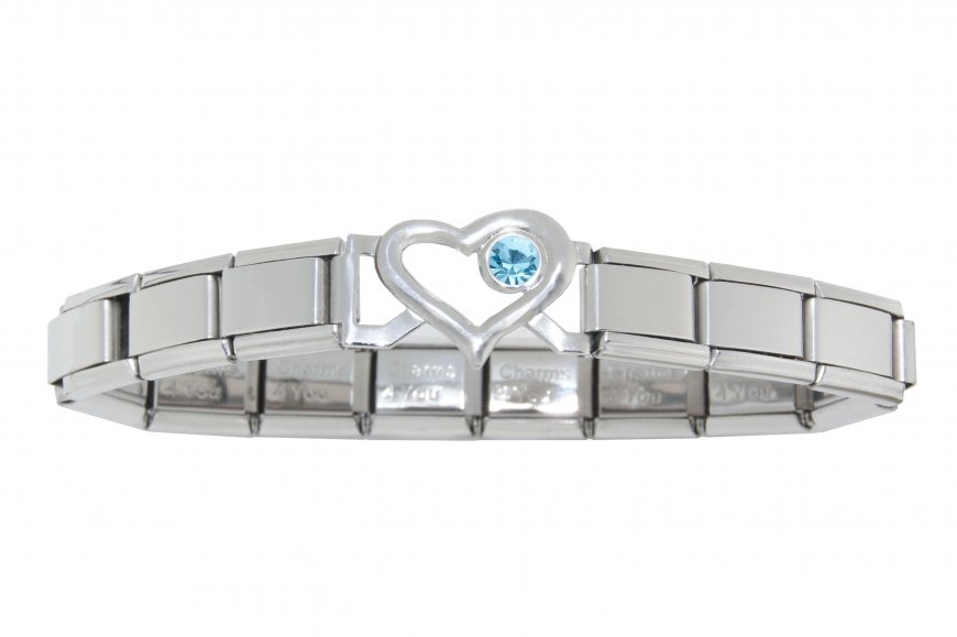Small Open Heart link bracelet 9mm Italian charm - March - Click Image to Close