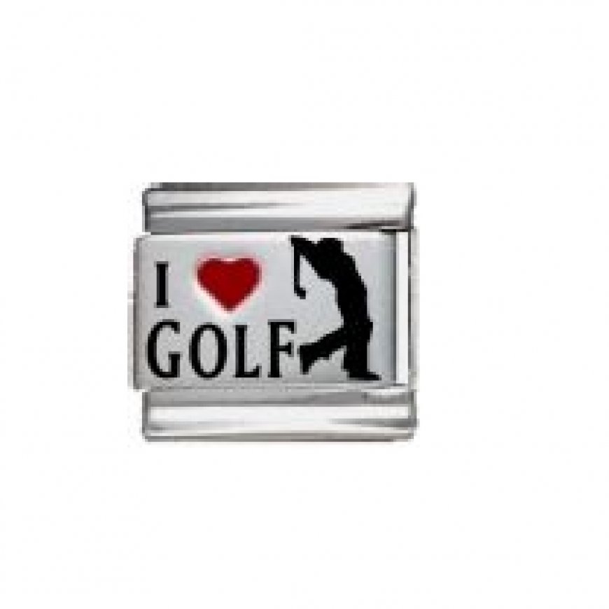 I love Golf - red heart laser 9mm Italian Charm - Click Image to Close