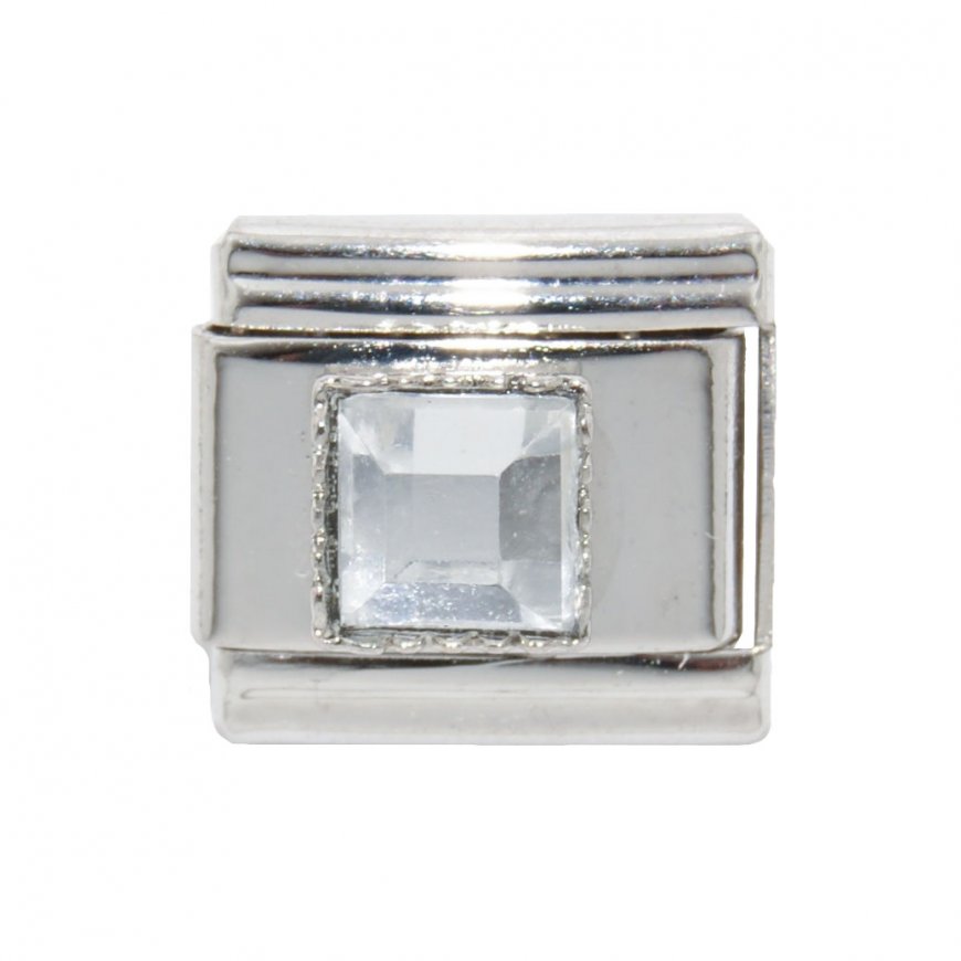 April - Square Birthstone - Diamond 9mm Italian Charm - Click Image to Close
