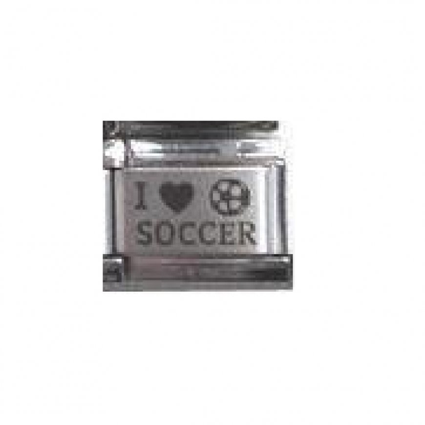 I love soccer with soccer ball - plain laser 9mm Italian charm - Click Image to Close