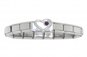 Small Open Heart link bracelet 9mm Italian charm - February