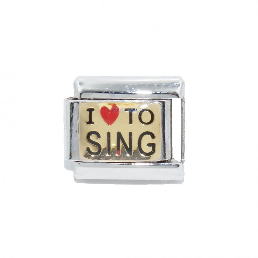 I love to sing - gold enamel charm - Click Image to Close