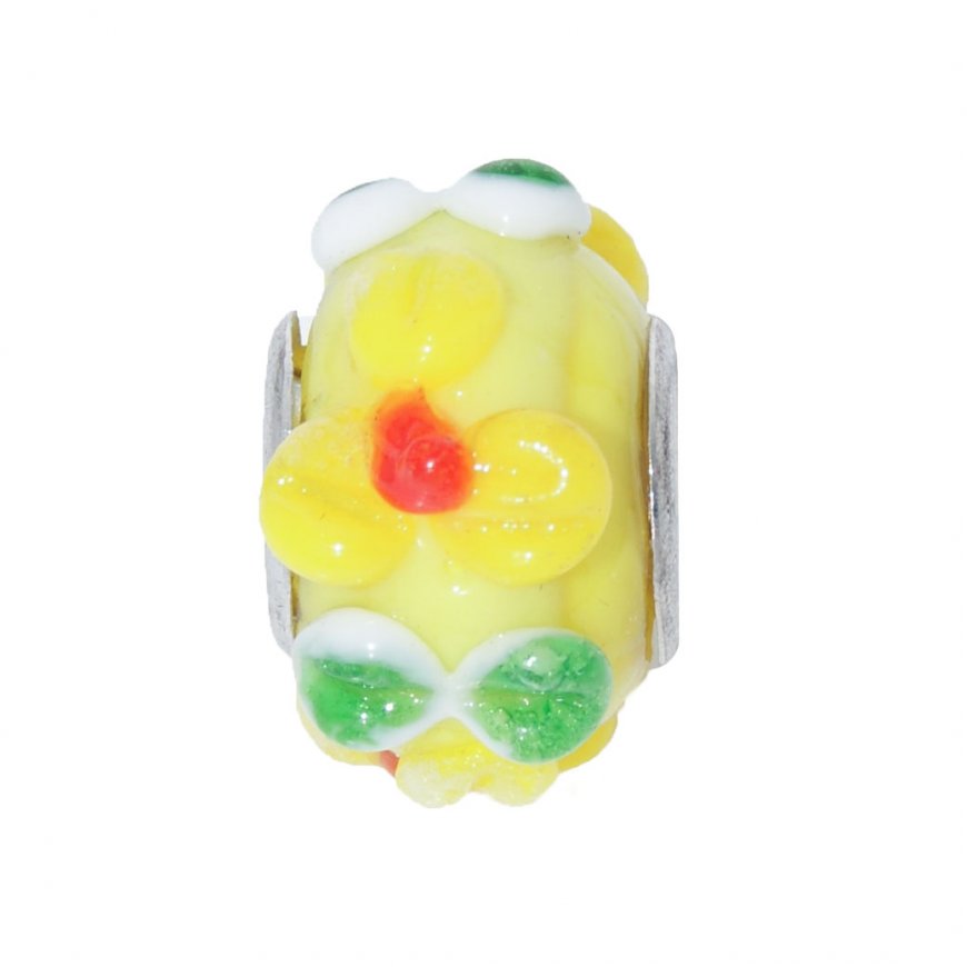 EB70 - Glass bead - Yellow bead with red, green and white - Click Image to Close