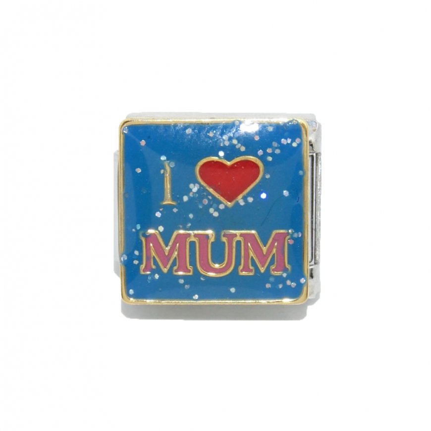 I love Mum - Blue sparkly enamel 9mm Italian charm - Click Image to Close