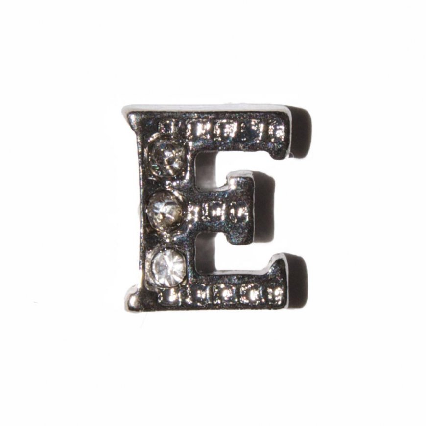 E Letter with stones - floating locket charm - Click Image to Close