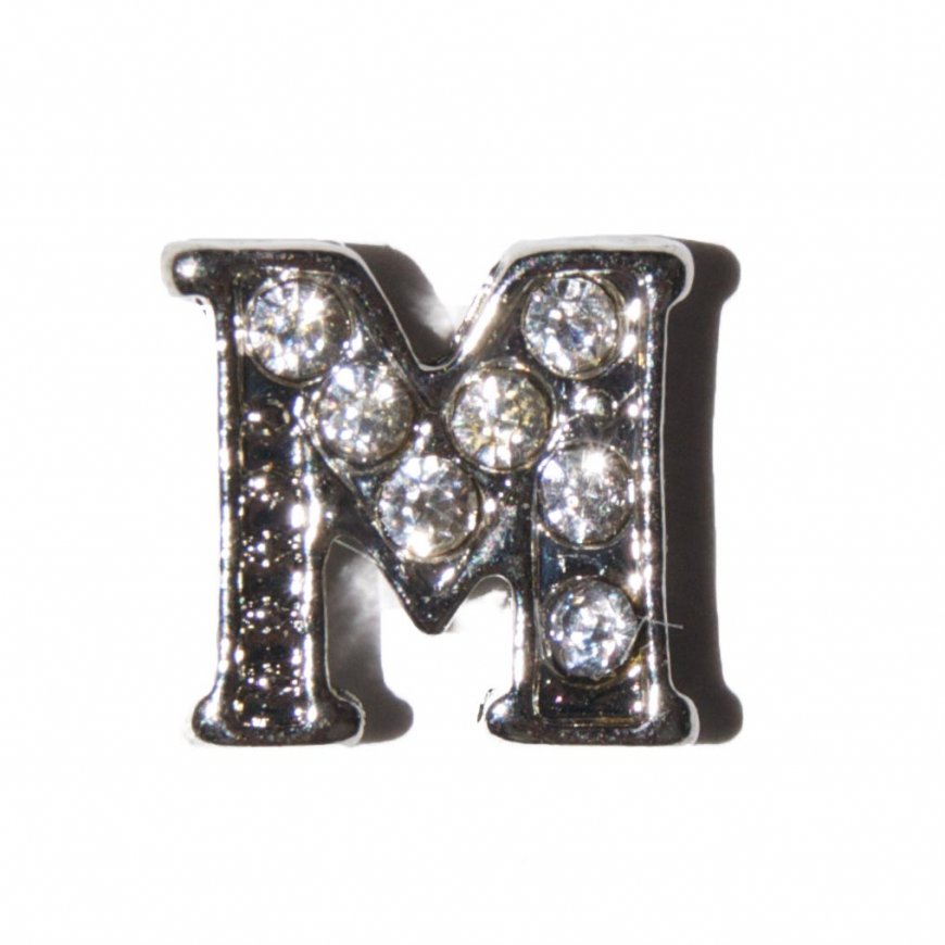 M Letter with stones - floating locket charm - Click Image to Close