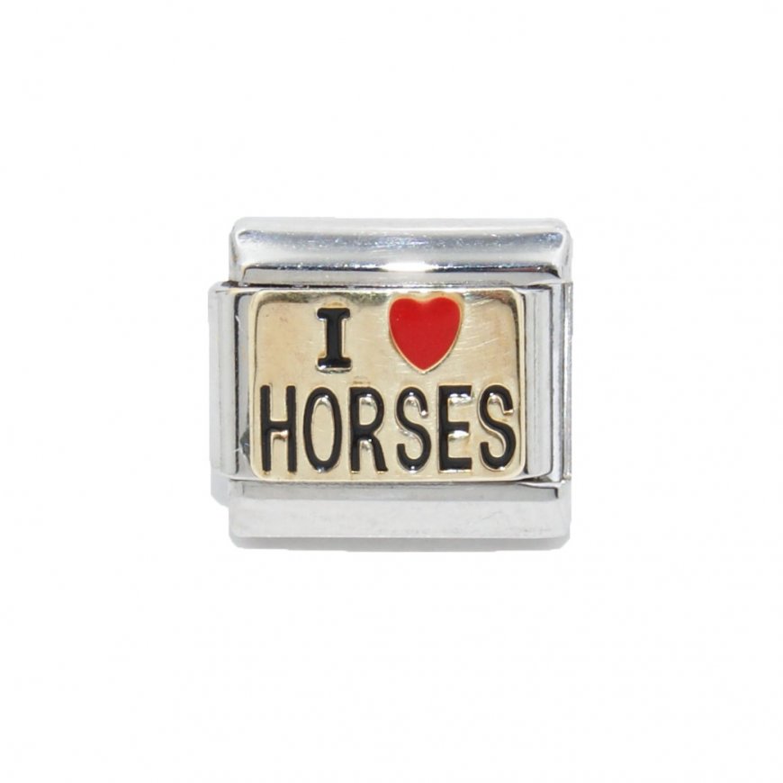 I love horses - gold - 9mm enamel Italian charm - Click Image to Close