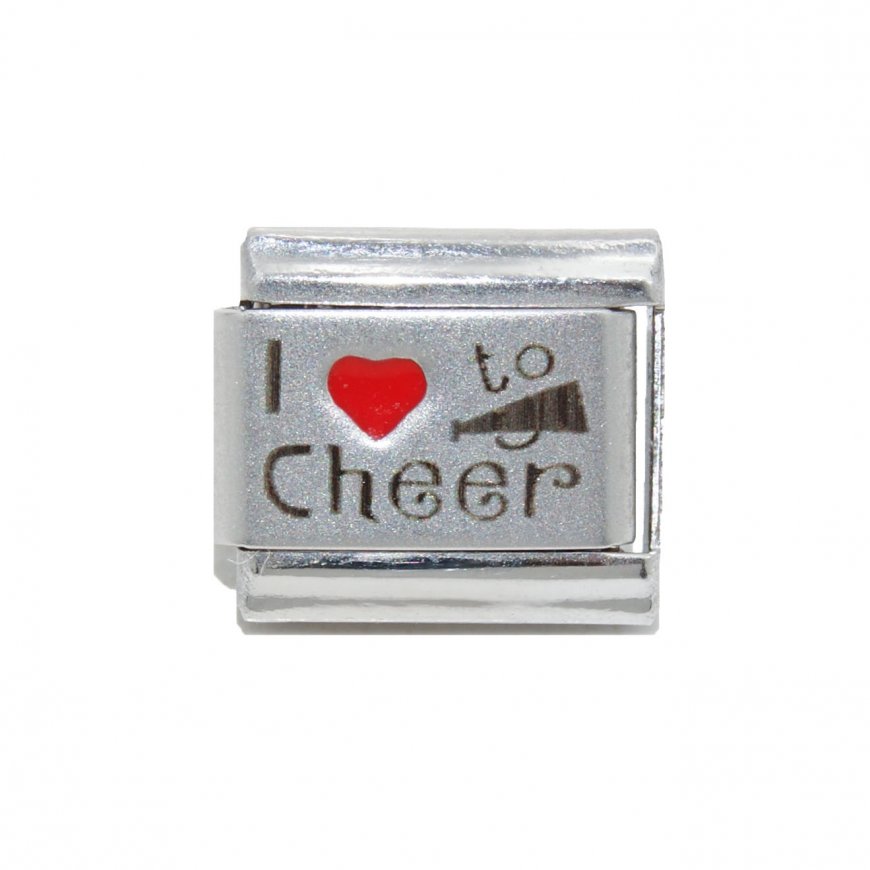 I love to cheer - Red heart laser - 9mm Italian Charm - Click Image to Close