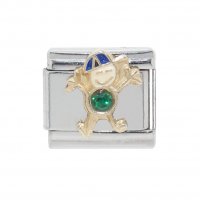 Little boy birthstone - May - Emerald - 9mm Italian Charm
