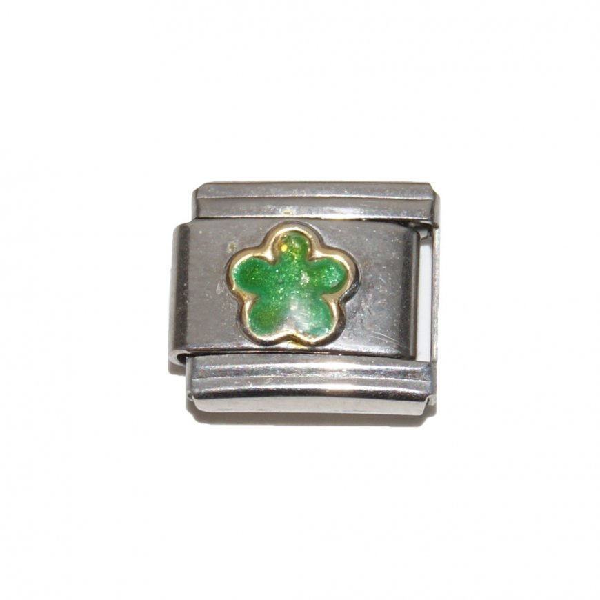 Green sparkly flower - 9mm Italian charm - Click Image to Close