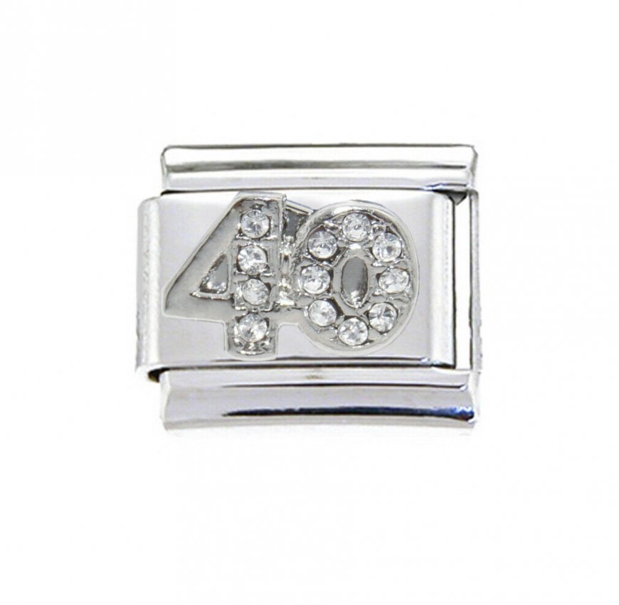 40 with clear stones birthday - 9mm Italian charm - Click Image to Close
