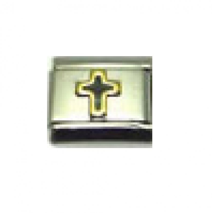 Black cross (b) - 9mm enamel Italian charm - Click Image to Close