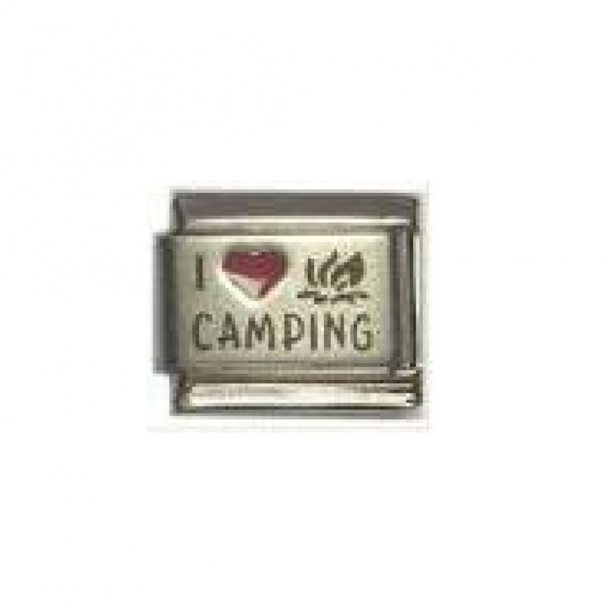 I love camping - 9mm red heart laser Italian charm - Click Image to Close